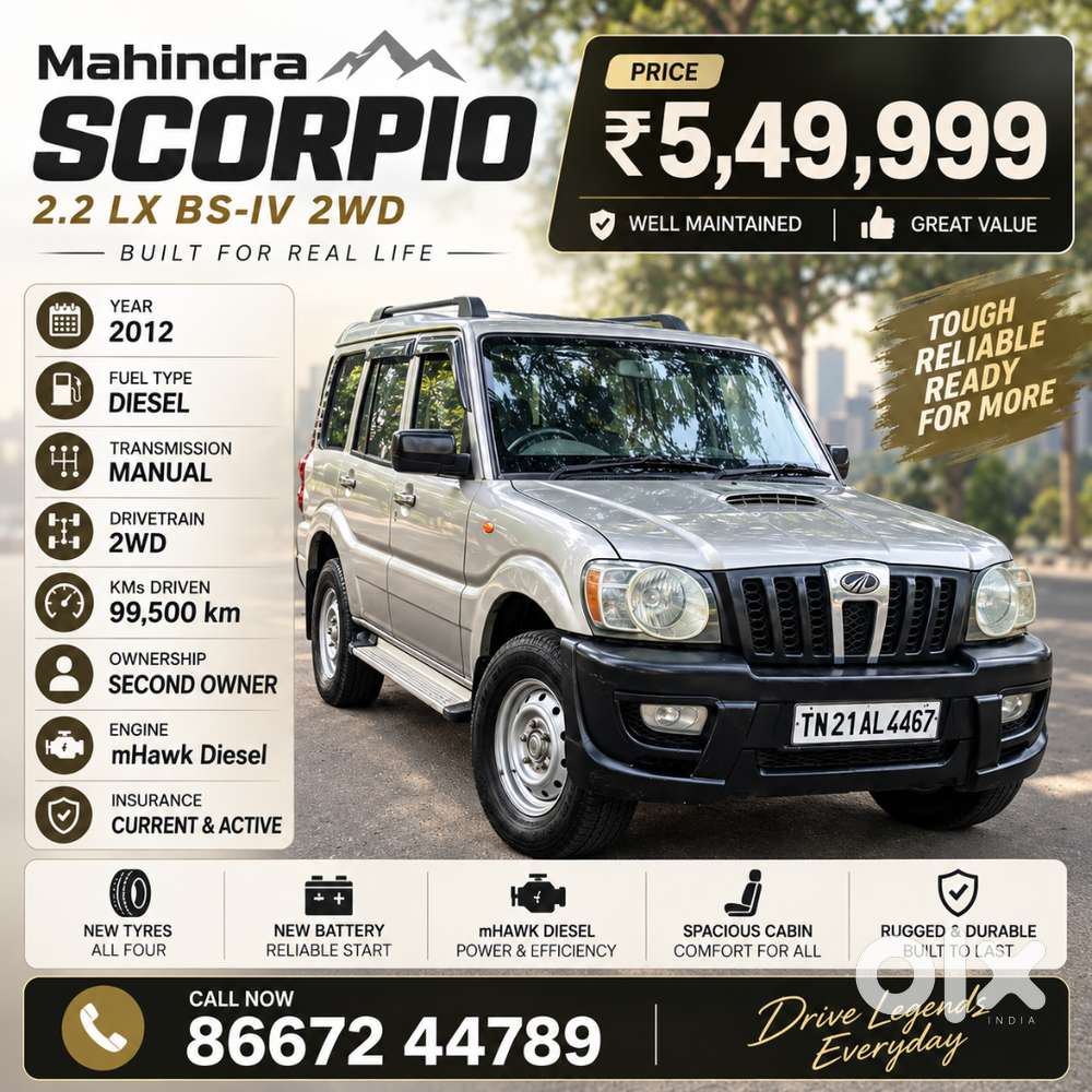 Mahindra Scorpio 2012 2.2 Lx Bsiv 2wd Diesel Manual Second Owner