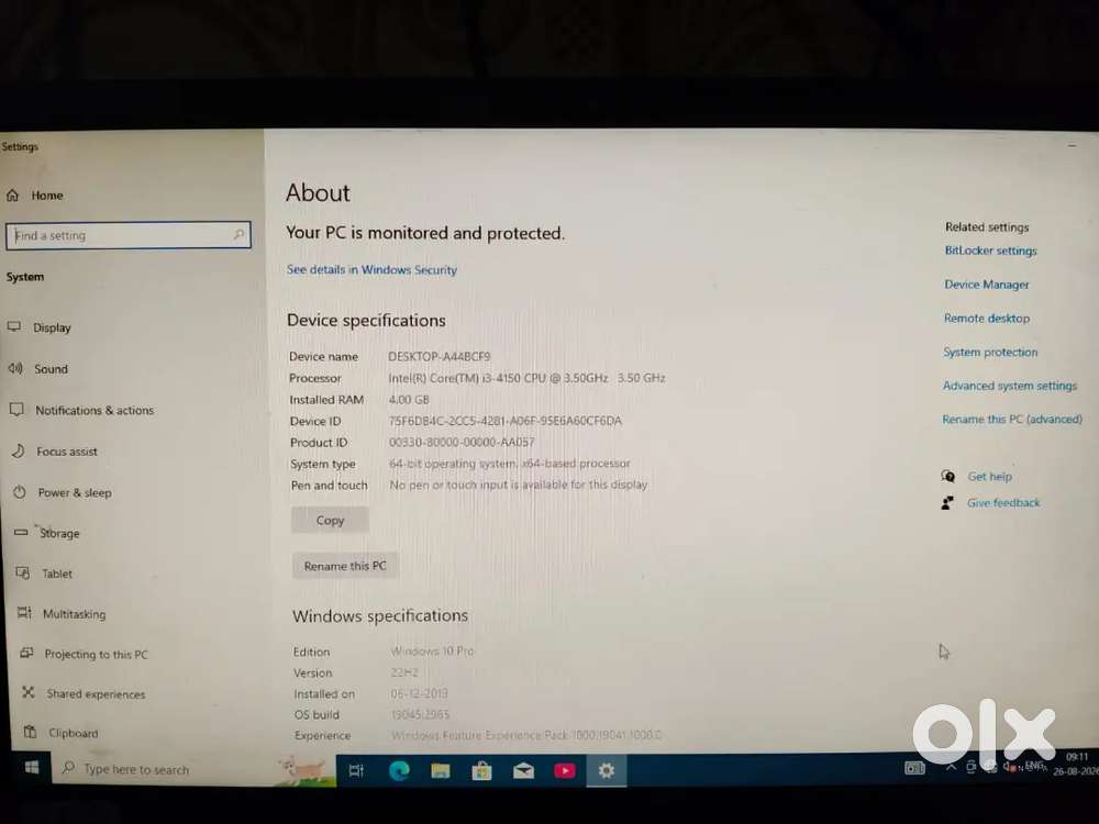 I3 4th gen 4GB RAM 128 SSD