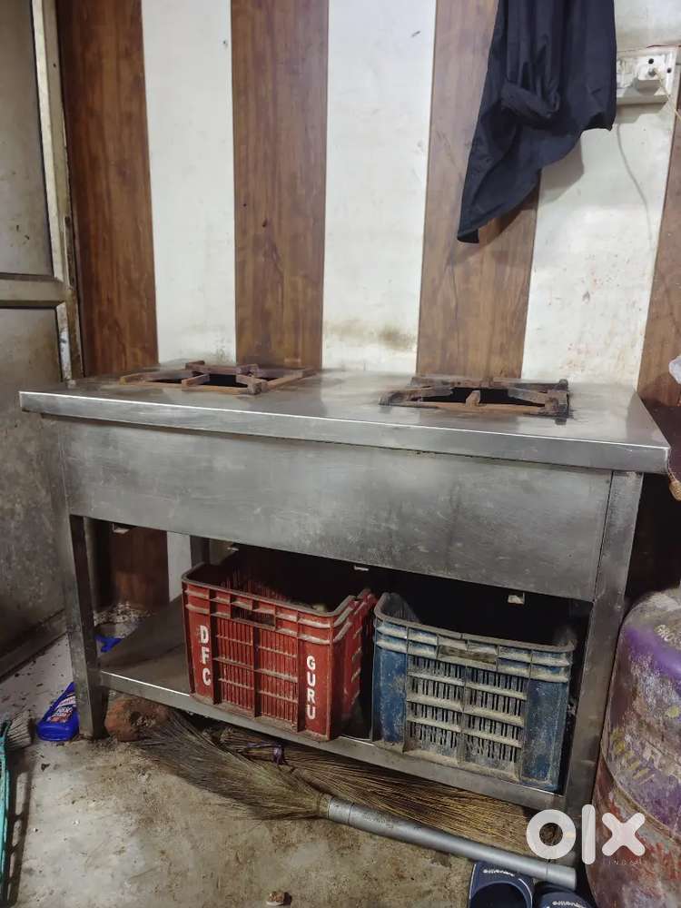 Commercial 2 Burner Gas Stove with Stainless Steel Table &ndash; Restaurant