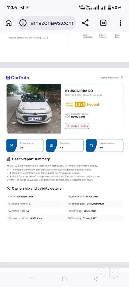 Hyundai I20 Sportz 2016 Car