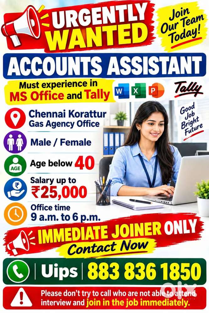 ACCOUNTS ASSISTANT-SALARY 20000-KORATTUR TALLY MUST