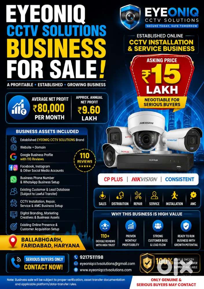 CCTV Installation Business for Sale  110 Reviews  Ballabhgarh