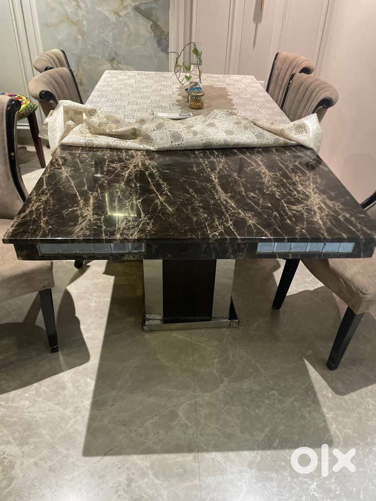 Marble top dining table with 6 seater