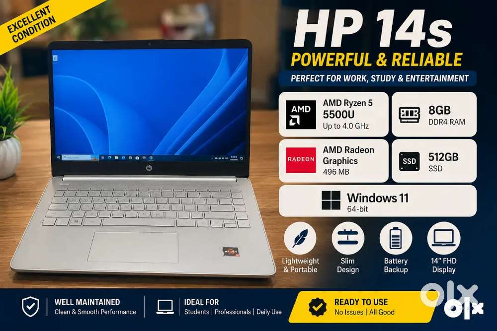 HP 14s Ryzen 5 5500U  8GB RAM  512GB SSD  Good Condition
