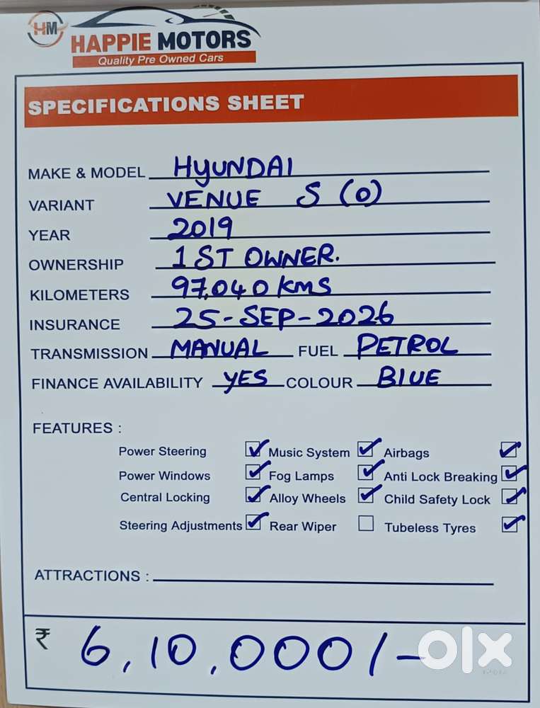 Hyundai Venue 1.2 S (o), 2019, Petrol