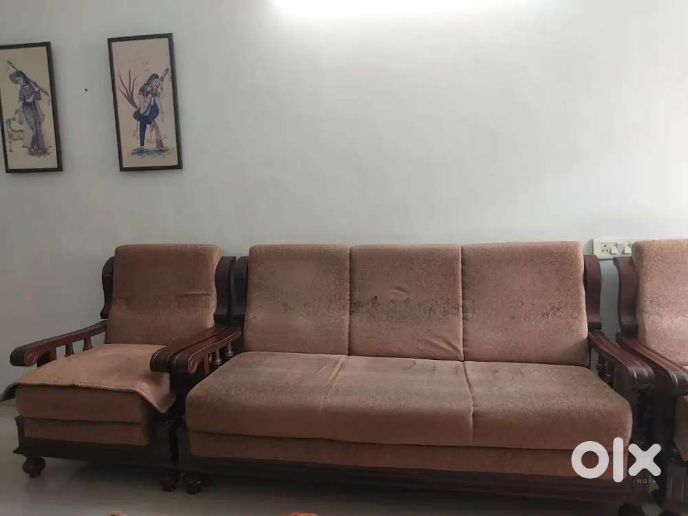 Wooden Sofa Set (3 Seater Sofa and 2 Single Seater Sofa Chairs)