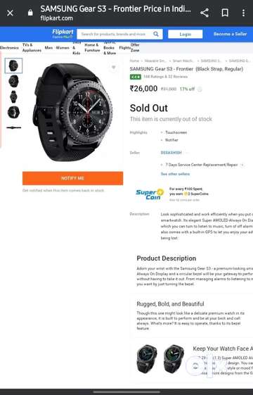 Samsung gear s3 hot sale frontier flipkart