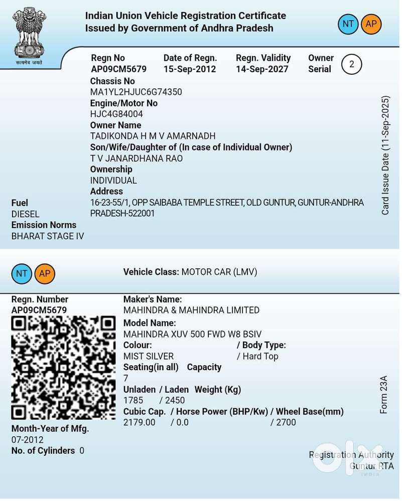 Mahindra Xuv500 2011-2015 W8 2wd, 2012, Diesel