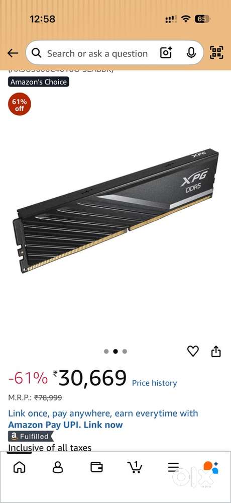 Xpg Lancer Blade 16Gb DDR 5 6000 Mhz Ram