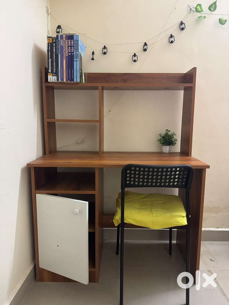 Wooden Study Table with Rack and Storage Cabinet