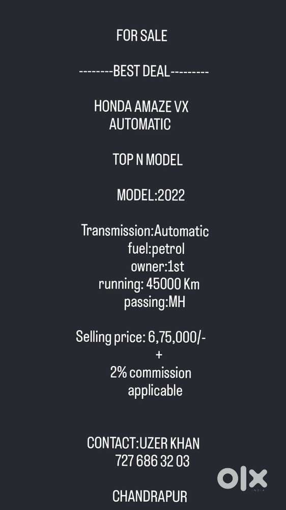 Honda Amaze Vx 1.2 Petrol Cvt, 2022, Petrol
