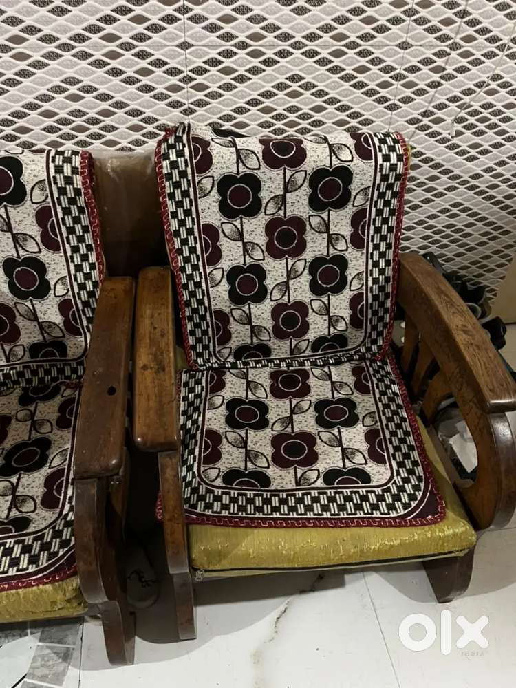 Pure wooden sofa set with cushions 3 seaters plus 2 chairs