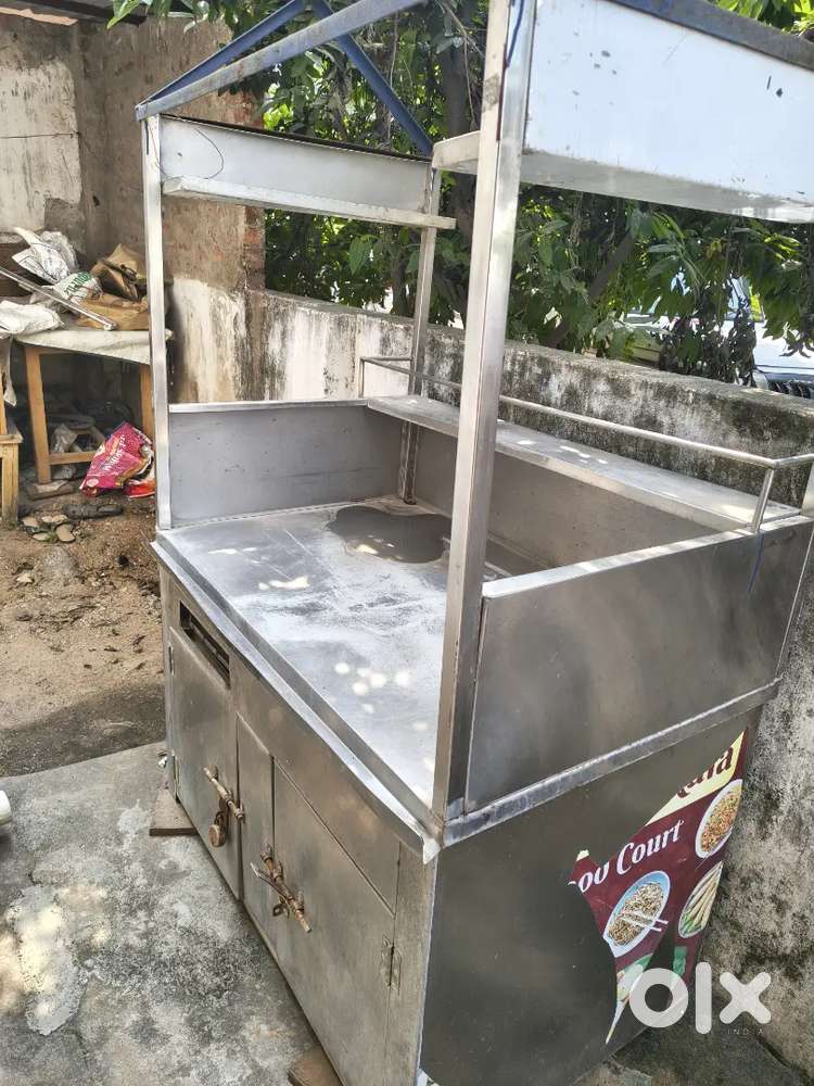 Stainless Steel Fast Food / Tea Stall Counter with Roof & Storage