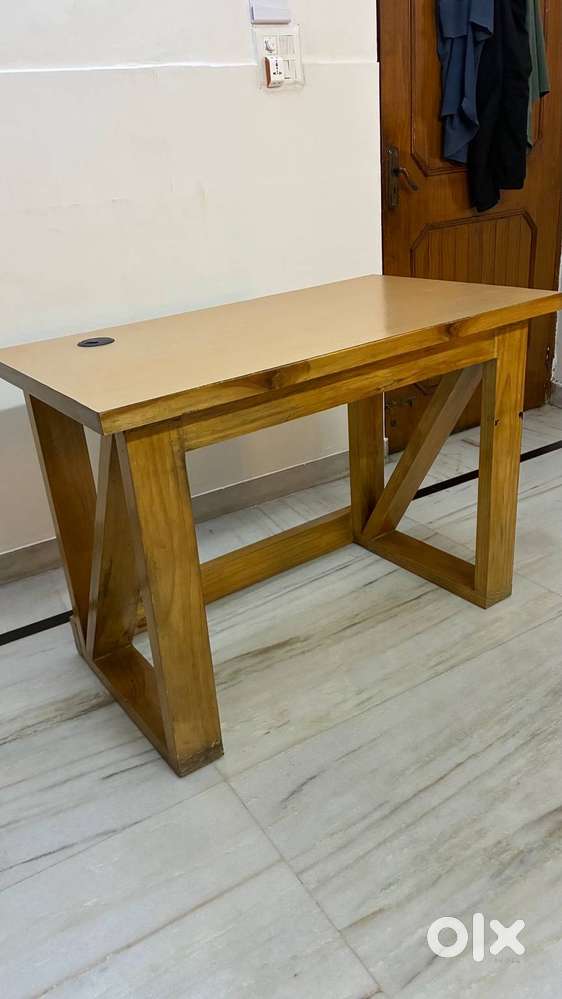 Solid Wood Study-Office Desk with Cable Hole & Under-Desk Rack