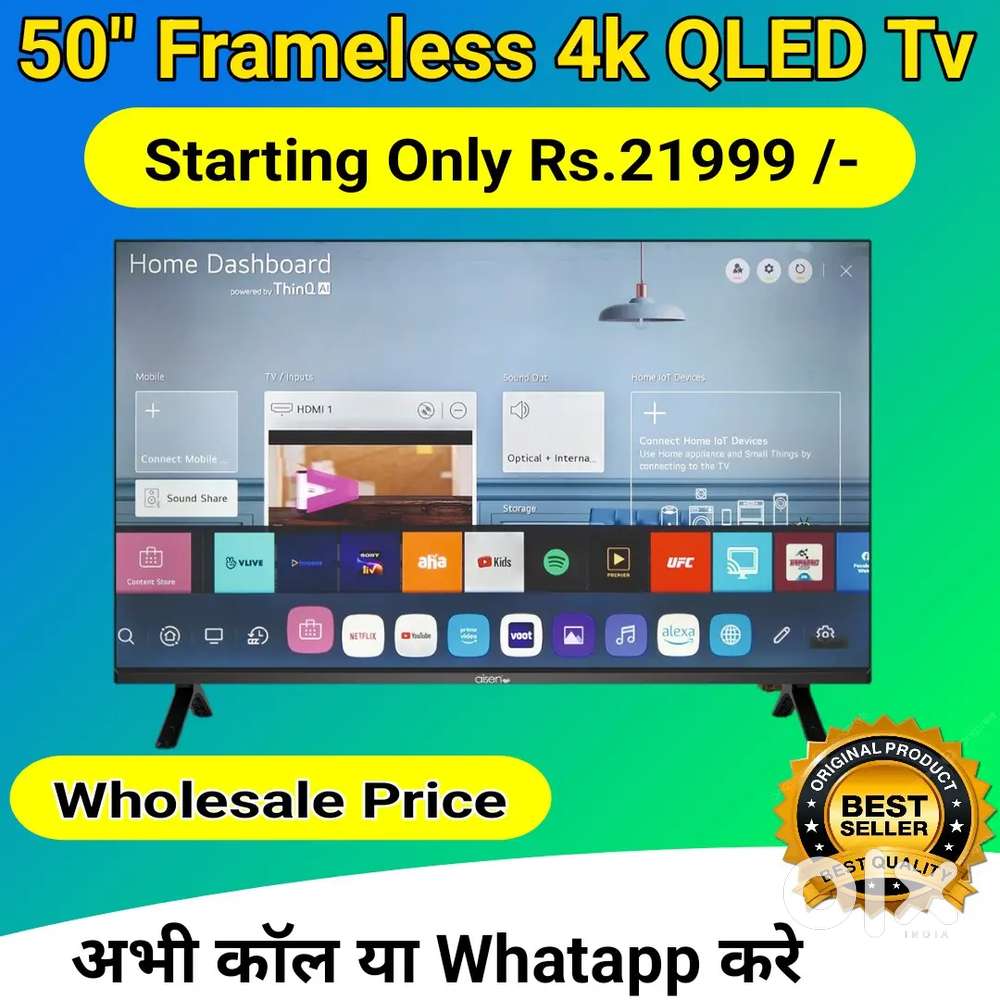50 inch 4K Voice ANDROID SMART BEZEL-LESS LED TV # FREE WALL STAND