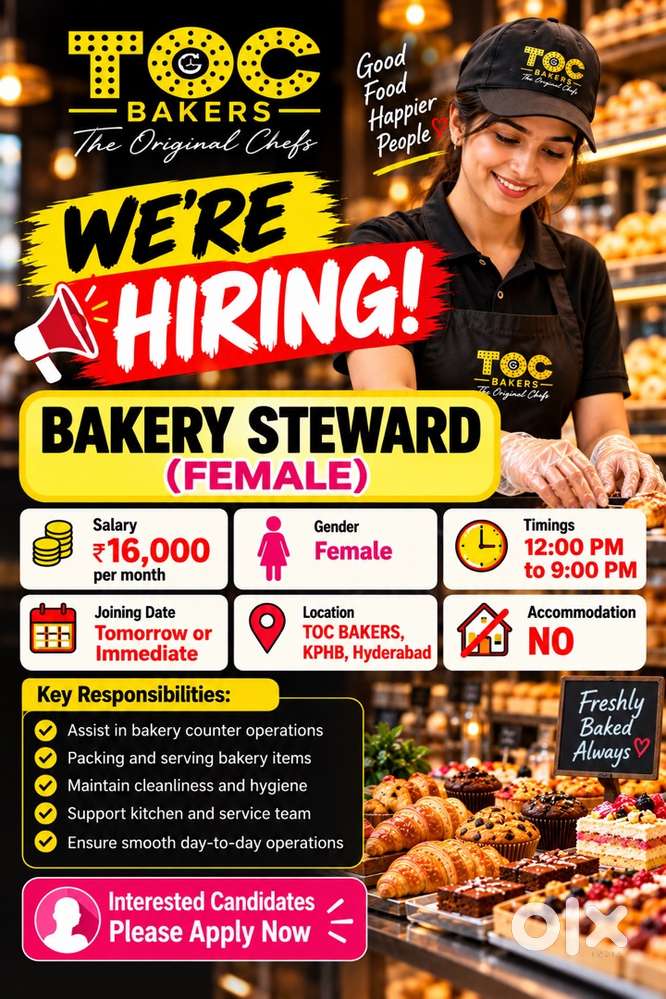 Female Bakery Steward Required - Urgent