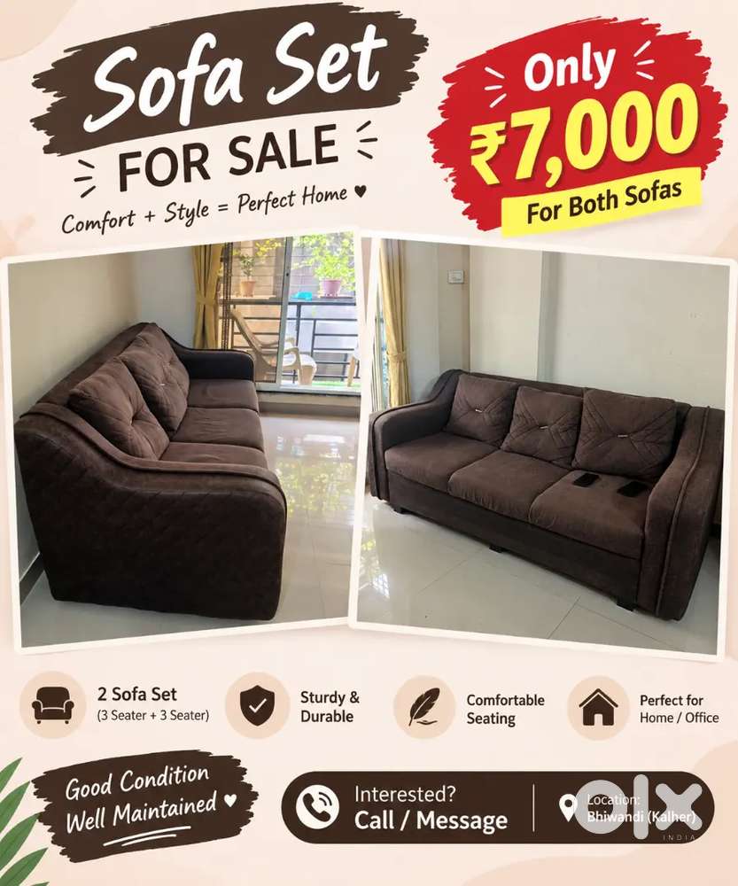 3-Seater Brown Sofa