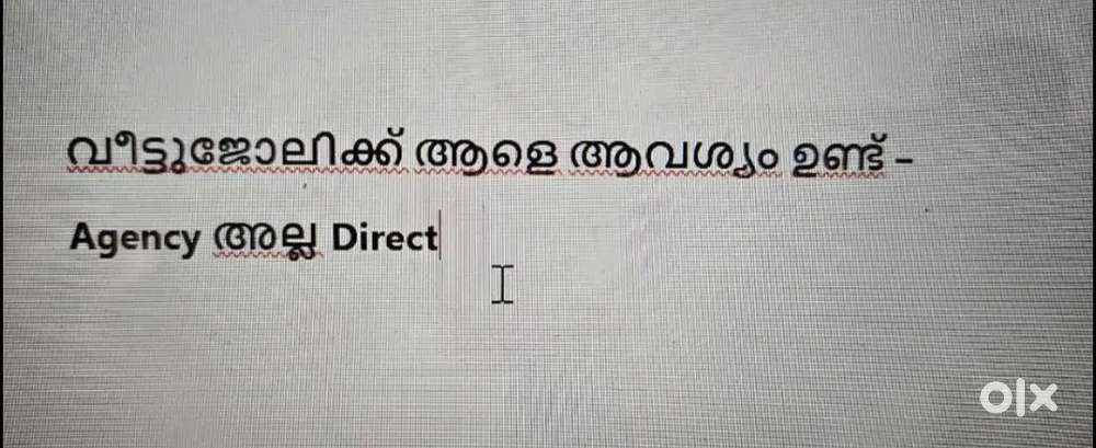 House Maid (Cooking Cleaning) ഫ്ലാറ്റ് ല് ജോലി മാത്രം