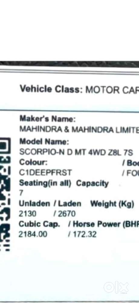 Mahindra Scorpio-n 2.2 Z8 L Diesel Mt 4wd 7 Str, 2023, Diesel