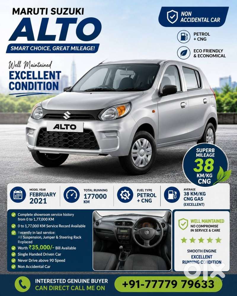 Aulto 800, 2021 Model, 38 Milage, Single Handed Used Car,