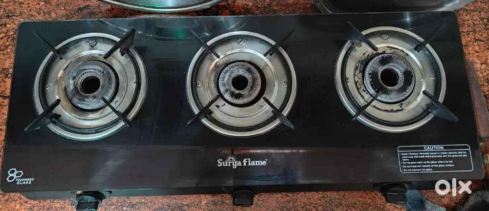 Surya Flame 3 Burner Glass Top Gas Stove | For Sale