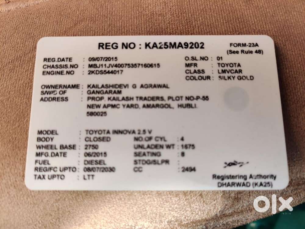 Toyota Innova 2.5 Vx 8 Str Bs-iii, 2015, Diesel