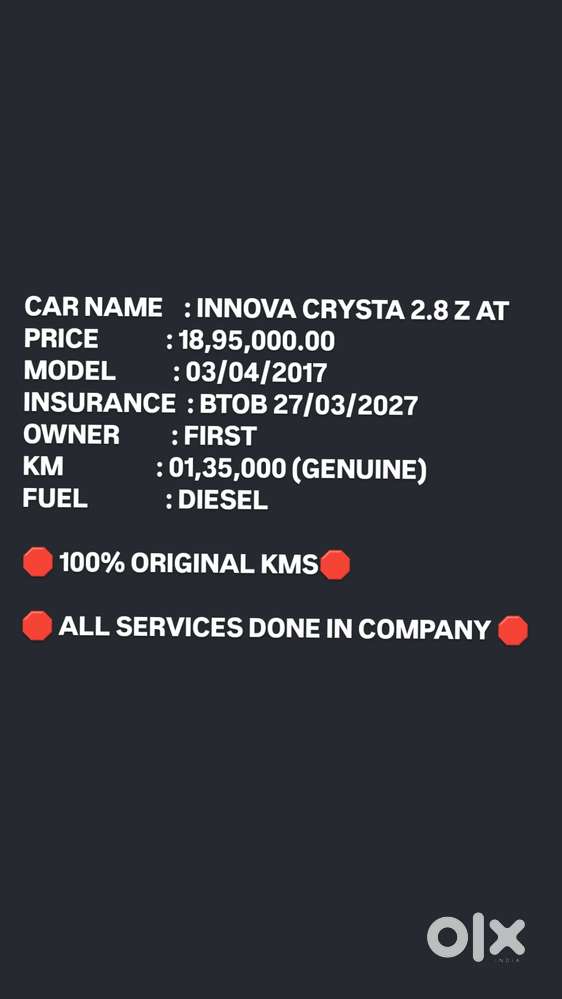 Toyota Innova Crysta 2.8z Automatic, 2017, Diesel
