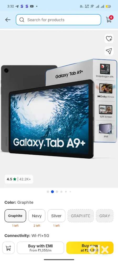 Samsung tab A9 plus 4gb 64gb and adapter 25w brand new
