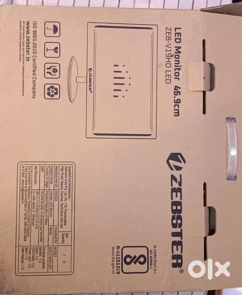 Zebronics moniter 19 inch new brand not use