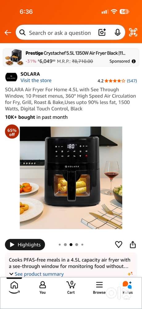 SOLARA Air Fryer For Home 4.5L