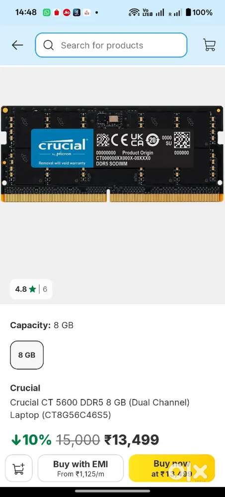 Crucial 8gb ddr5 5600mhz Sodimm