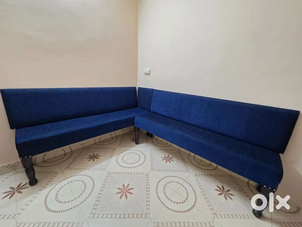 6 Feet Blue Cafe Sofa / Bench with Removable Backrest