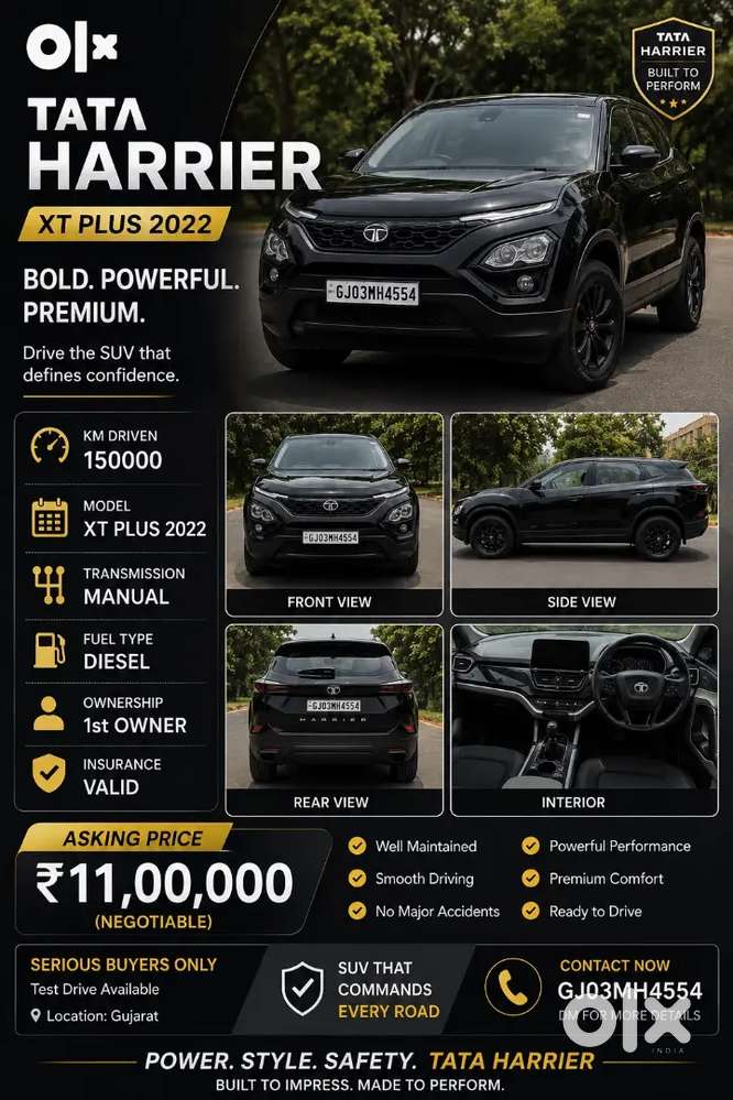 Tata Harrier Xt Dark 2022 Manual Diesel First Owner