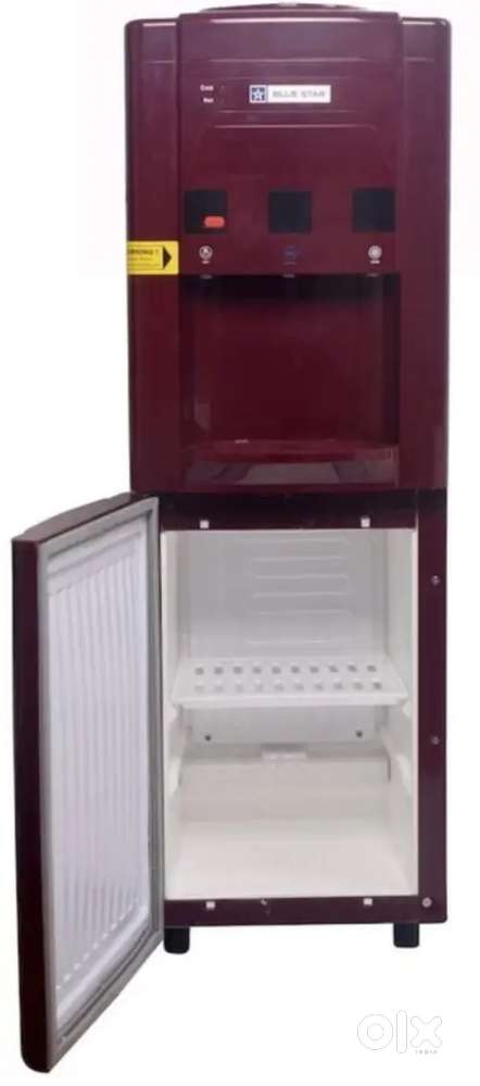 Maroon Blue Star water dispenser with built-in lower cooling cabinet