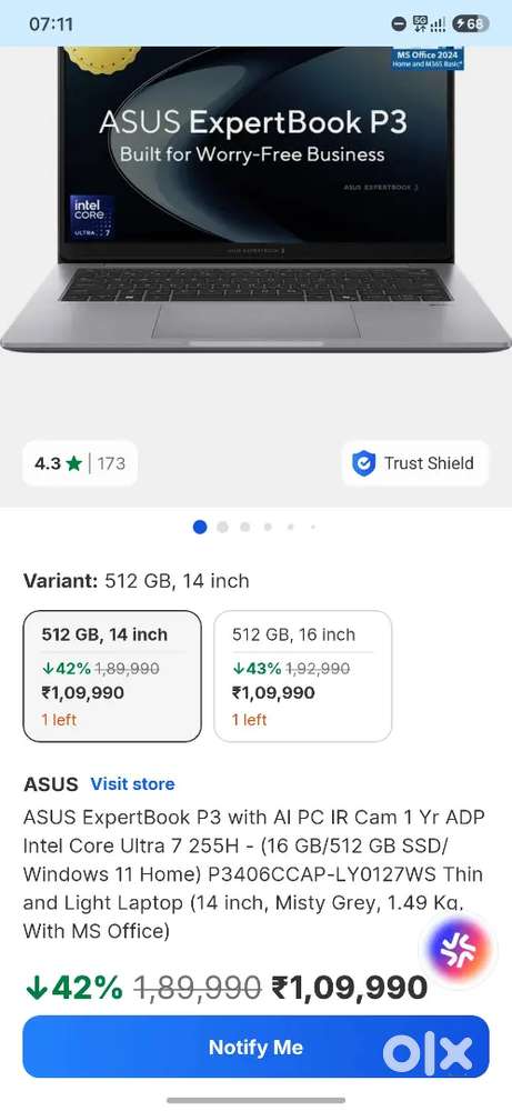 Expertbook p3, ultra 7 255h processor