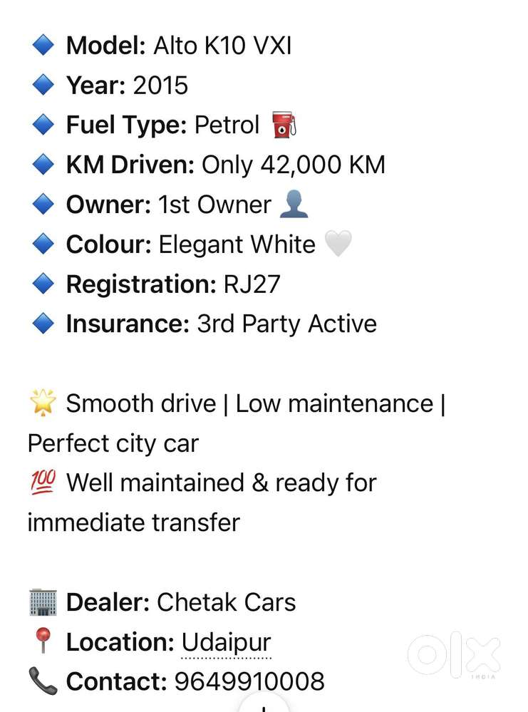 Maruti Suzuki Alto K10 1.0 Vxi, 2015, Petrol