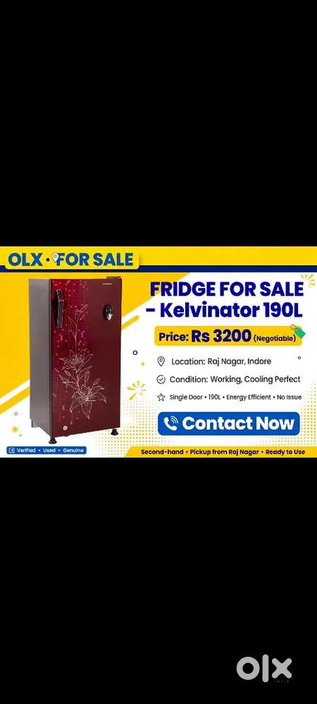 Kelvinator 190L Single Door Fridge - Raj Nagar Indore Urgent Sale