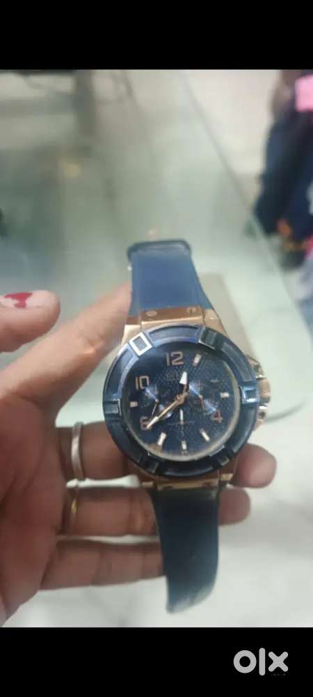GUESS Mens Blue Rose Gold Tone Multi- function Watch