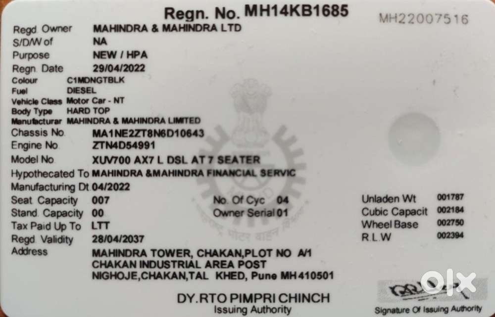 Mahindra Xuv700 2.2 Ax 7 Diesel At Luxury Pack Str, 2022, Diesel