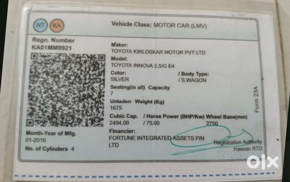Toyota Innova 2.5 G (diesel) 7 Seater, 2016, Diesel