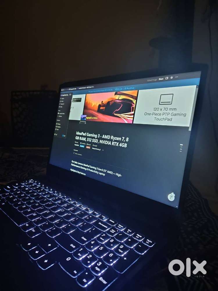 IdeaPad Gaming AMD Ryzen 7, GB RAM, 512 SSD, NVIDIA RTX 4GB