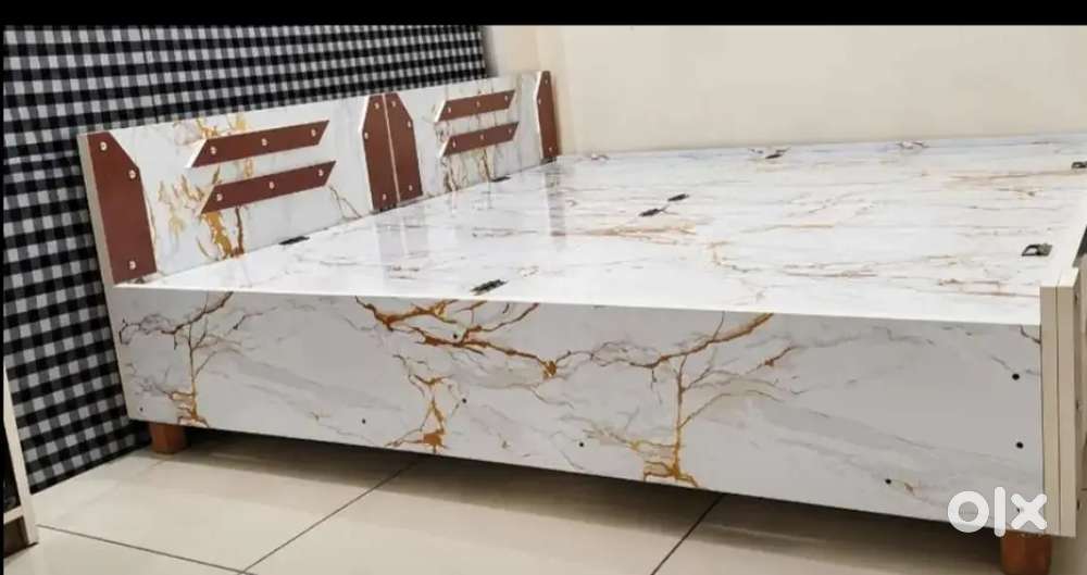 Only 1 month old 6*6 Marble Finish Double Bed with Designer Headboard