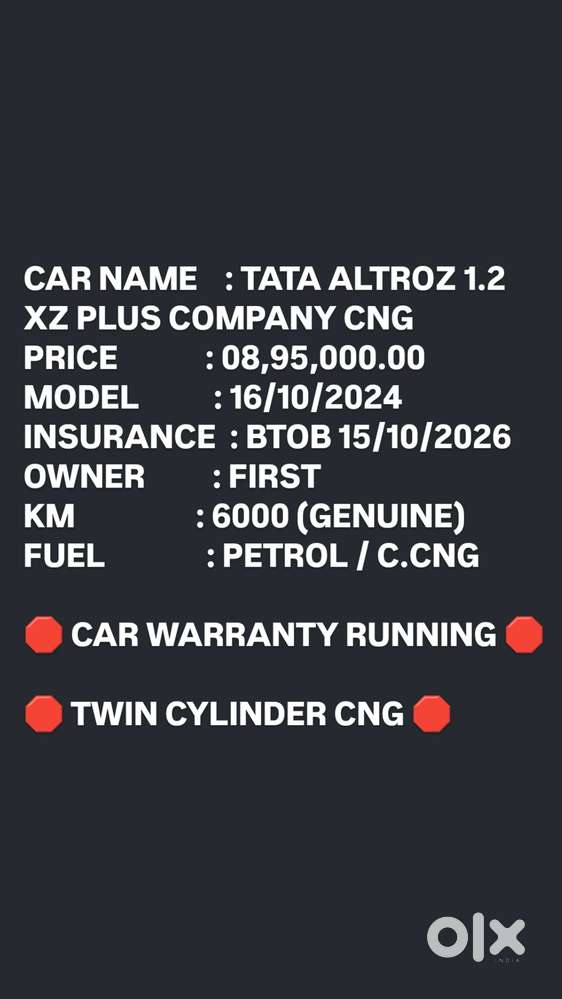 Tata Altroz Xz Plus (o) (s) Icng, 2024, Cng & Hybrids
