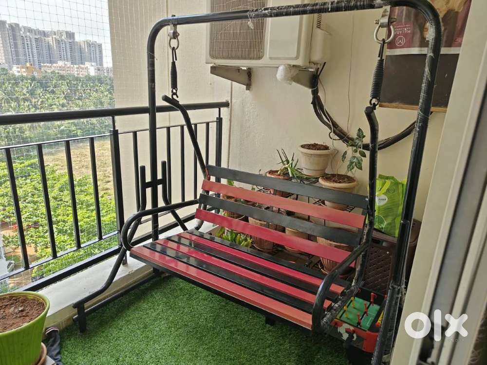 3-Seater Swing Jhula Indoor/Outdoor- Iron Swing with Stand, 300 Kg Cap