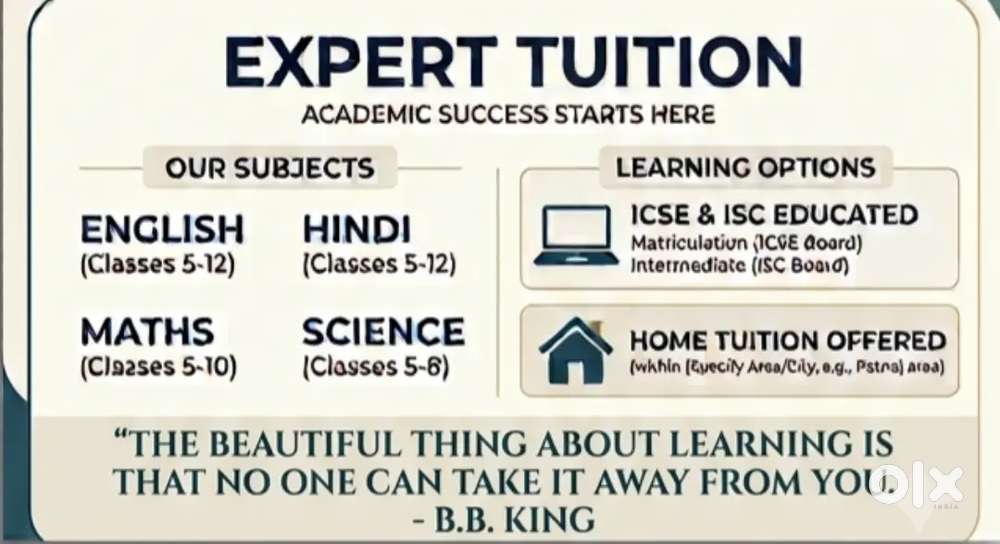 Expert ICSE/ISC Tutor | English Medium | Classes 5-12 |