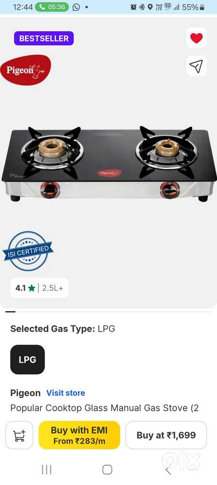Glasstop gas stove 2 burner brand new