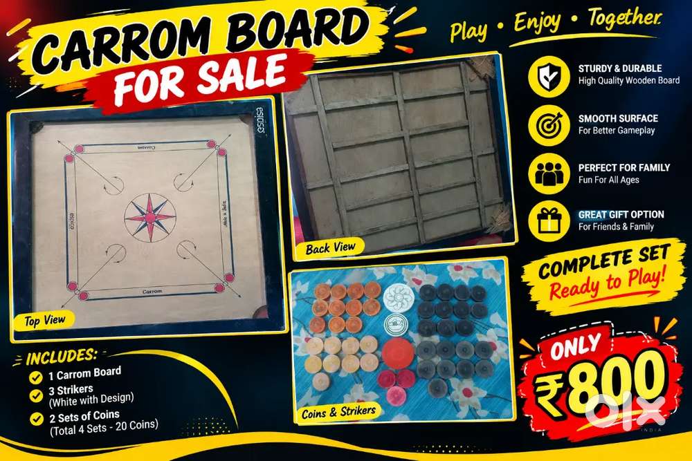 Carrom Board for sale with 3 strikes And 2 set of coins full ok