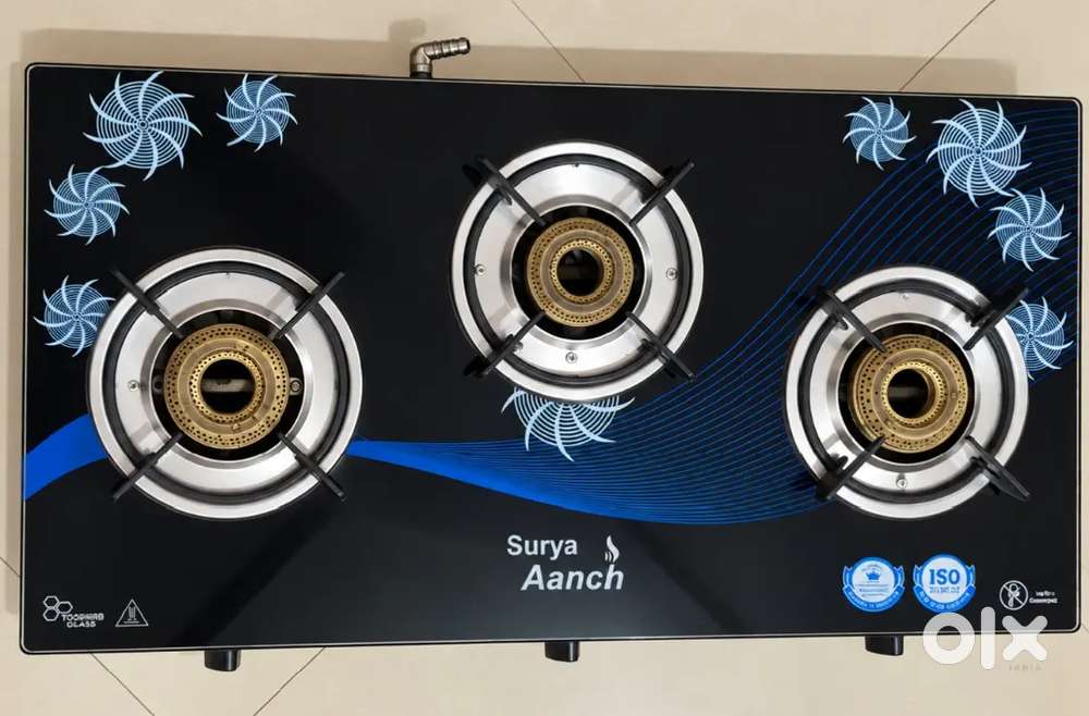 3 Burner Gas Stove | Stainless Steel/Glass | New/Excellent Condition