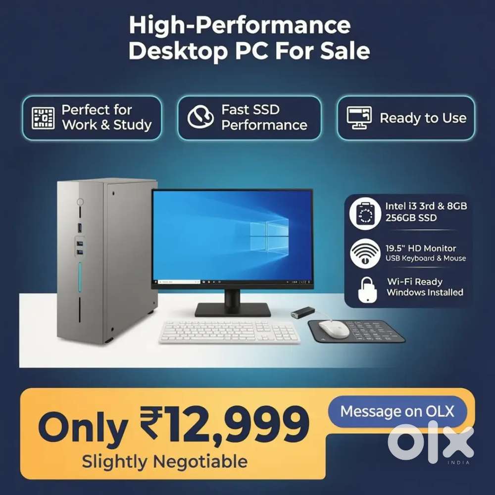 Full Computer Set for Study - i3, 8GB RAM, 256GB SSD + 19.5