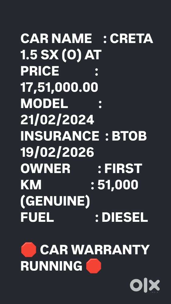 Hyundai Creta 1.5 Sx (o) Diesel At, 2024, Diesel